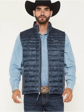 Resistol Cold Bloq Puffer Vest Mens Medium Blue Quilted Western Lightweight Zip